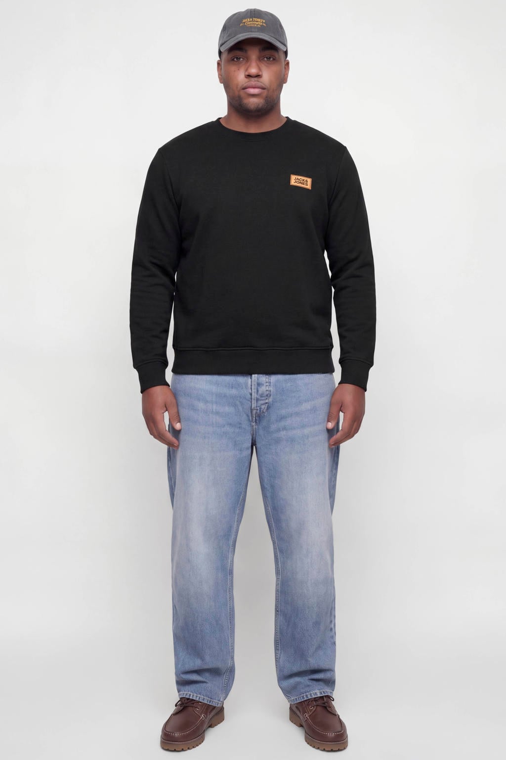 JACK & JONES PLUS SIZE regular fit sweater met logo - zwart