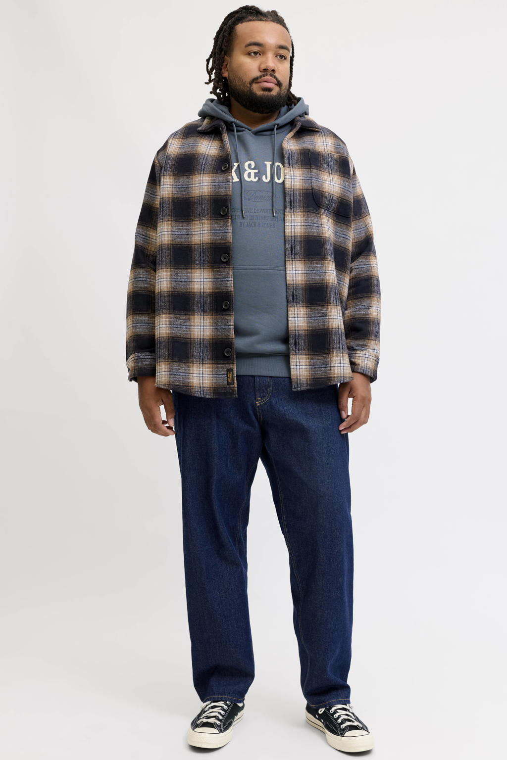 JACK & JONES PLUS SIZE regular fit geruit overshirt - donkerblauw
