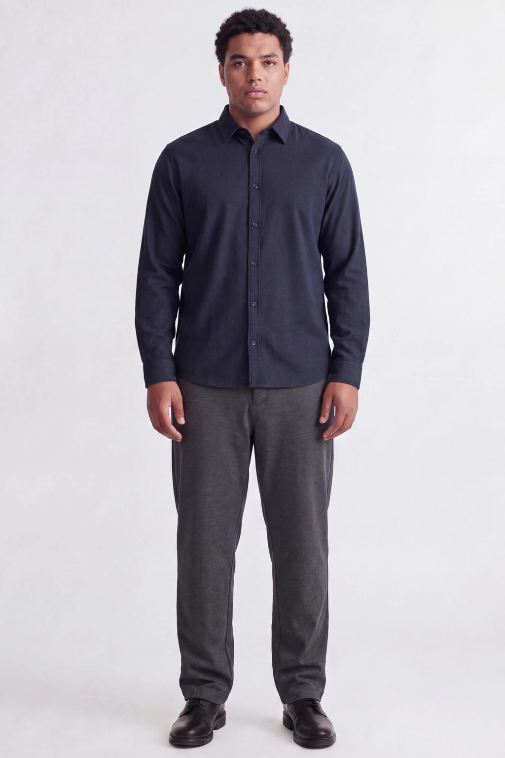 JACK & JONES PLUS SIZE gebreid gemêleerd overhemd - donkerblauw