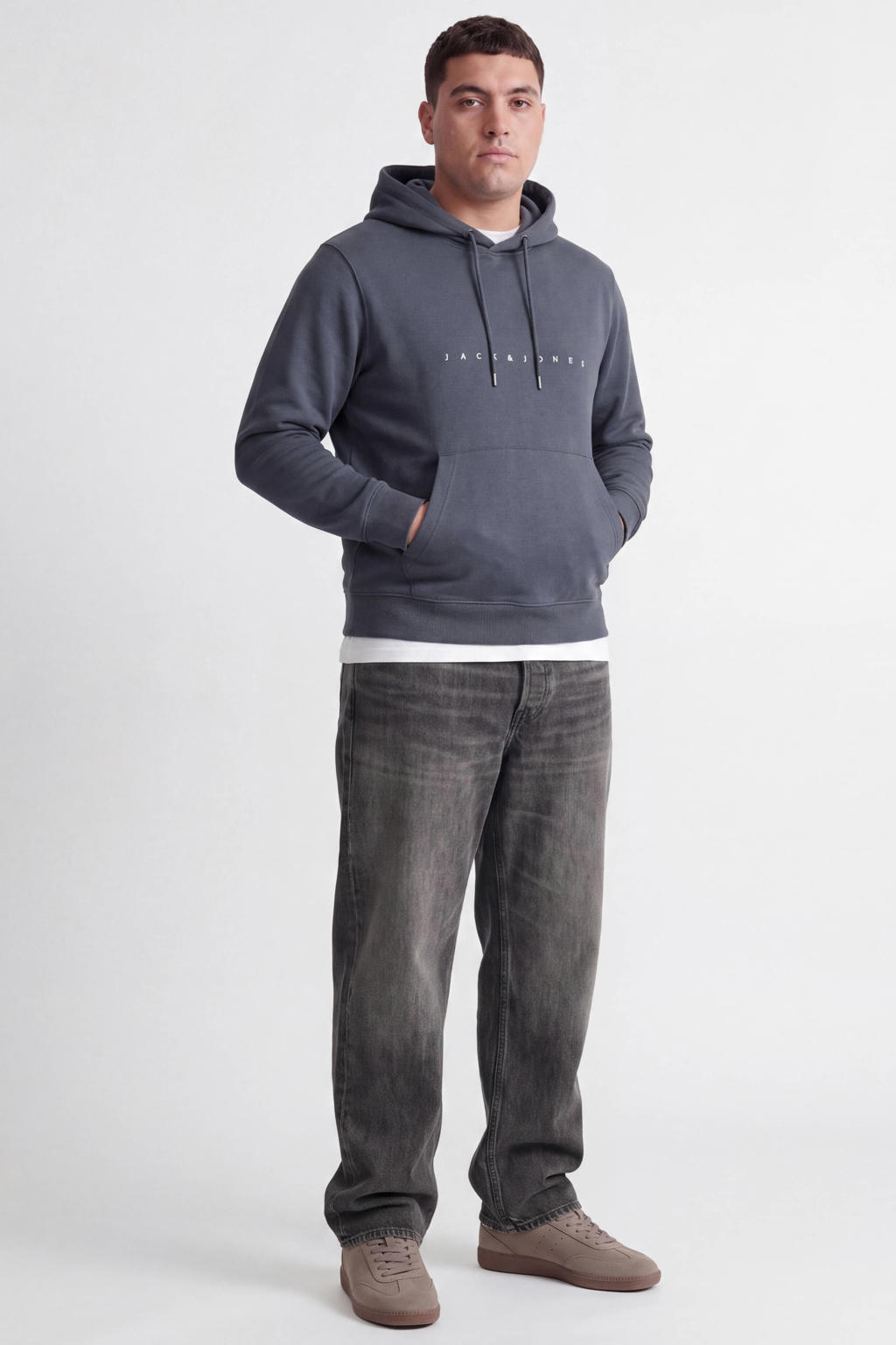 JACK & JONES PLUS SIZE relaxed fit hoodie met print - grijsblauw
