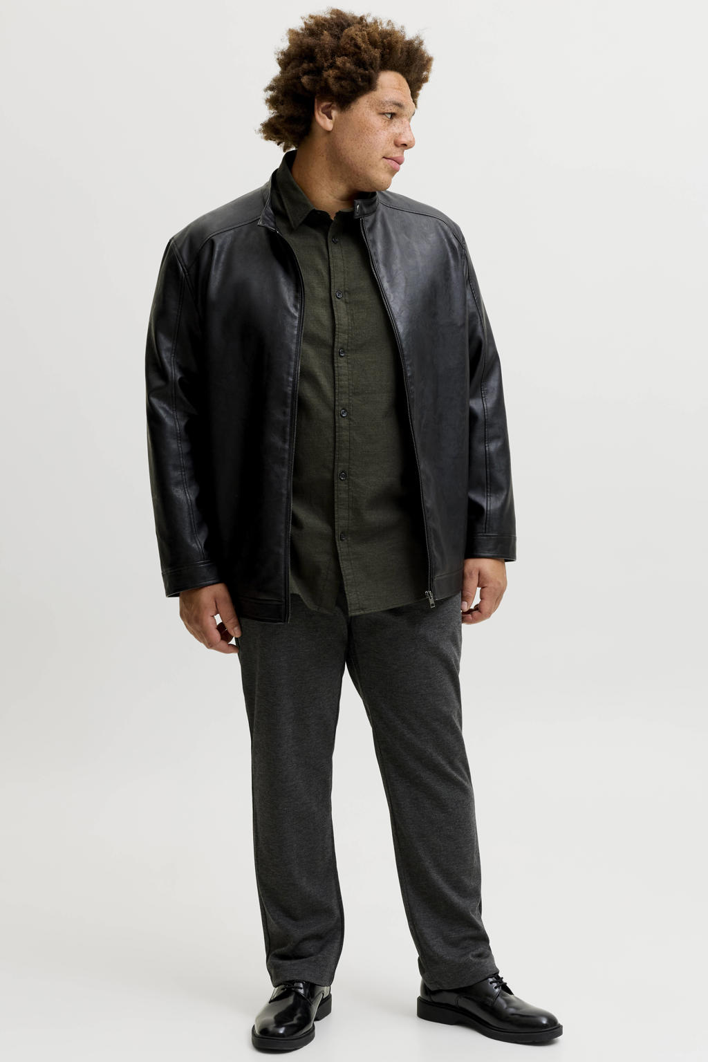 JACK & JONES PLUS SIZE gebreid overhemd - donkergroen