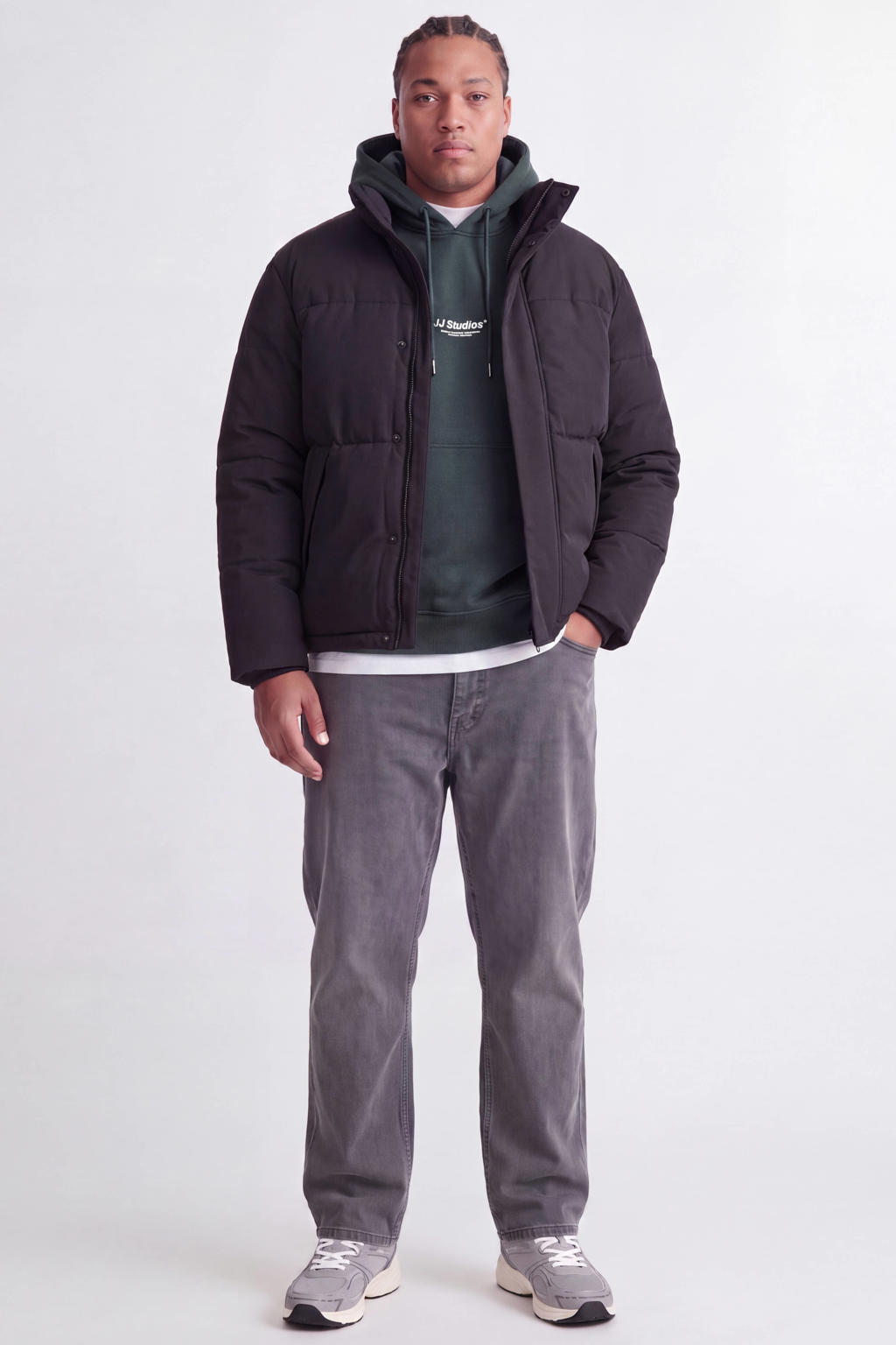 JACK & JONES PLUS SIZE gebreide gewatteerde winterjas - zwart