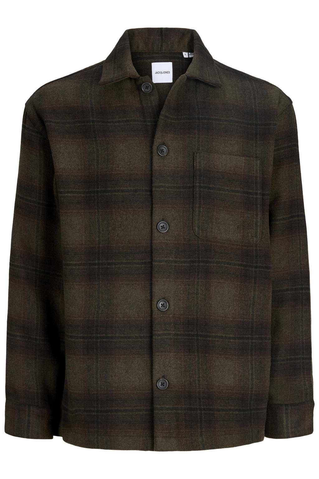 JACK & JONES PLUS SIZE regular fit geruit overshirt - olijfgroen