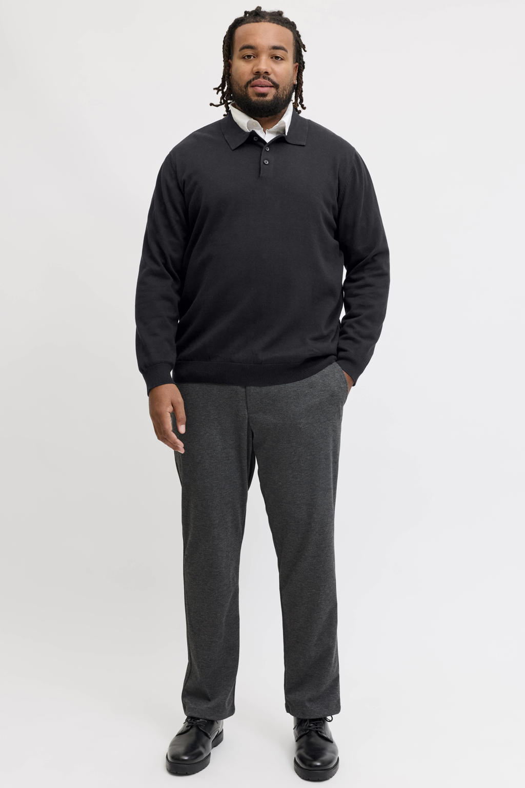 JACK & JONES PLUS SIZE katoenen regular fit gebreide trui - zwart