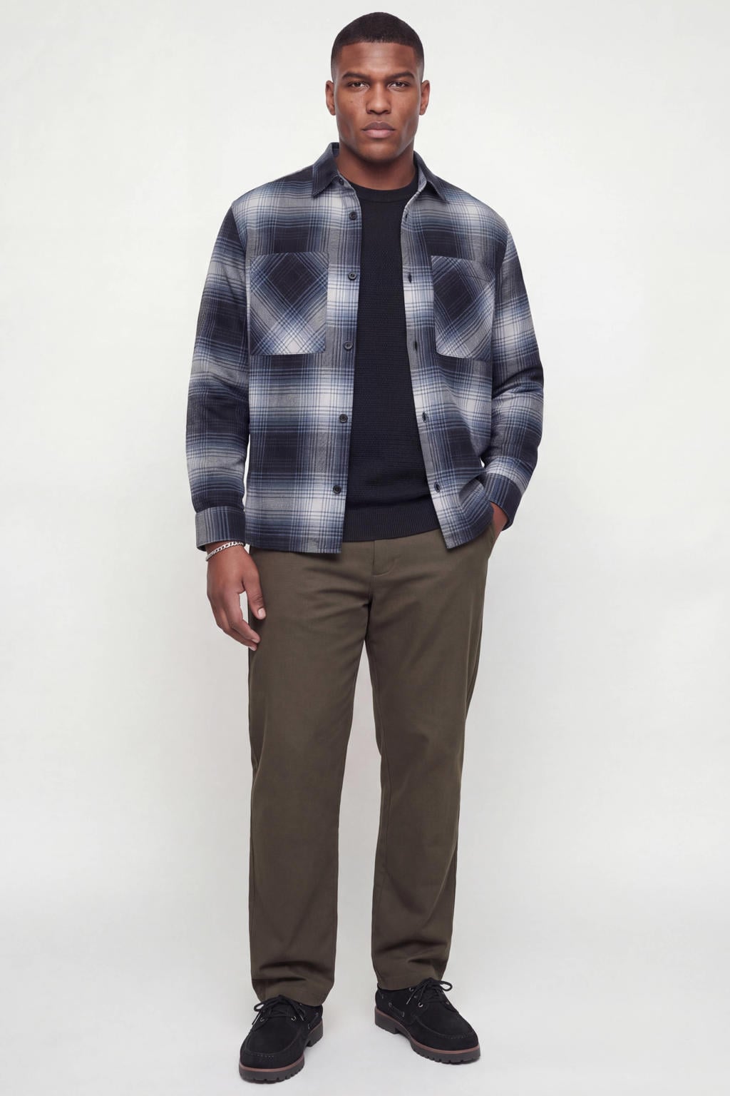 JACK & JONES PLUS SIZE katoenen regular fit gebreide trui - zwart