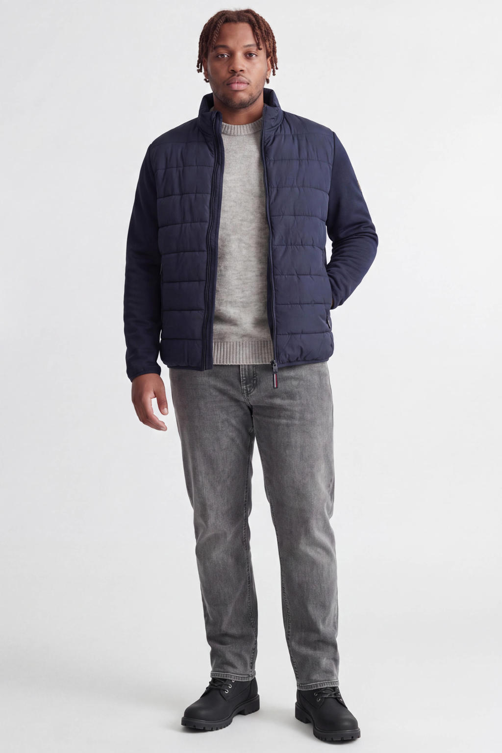 JACK & JONES PLUS SIZE quilted gewatteerde jas - donkerblauw