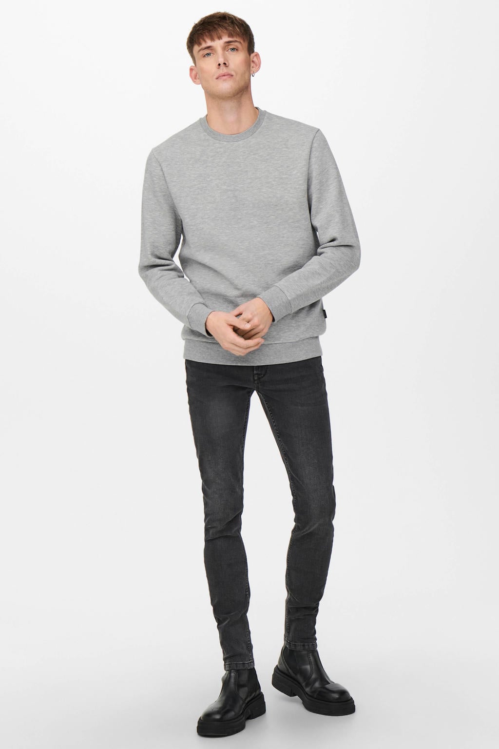ONLY & SONS regular fit sweater - zwart/lichtgrijs