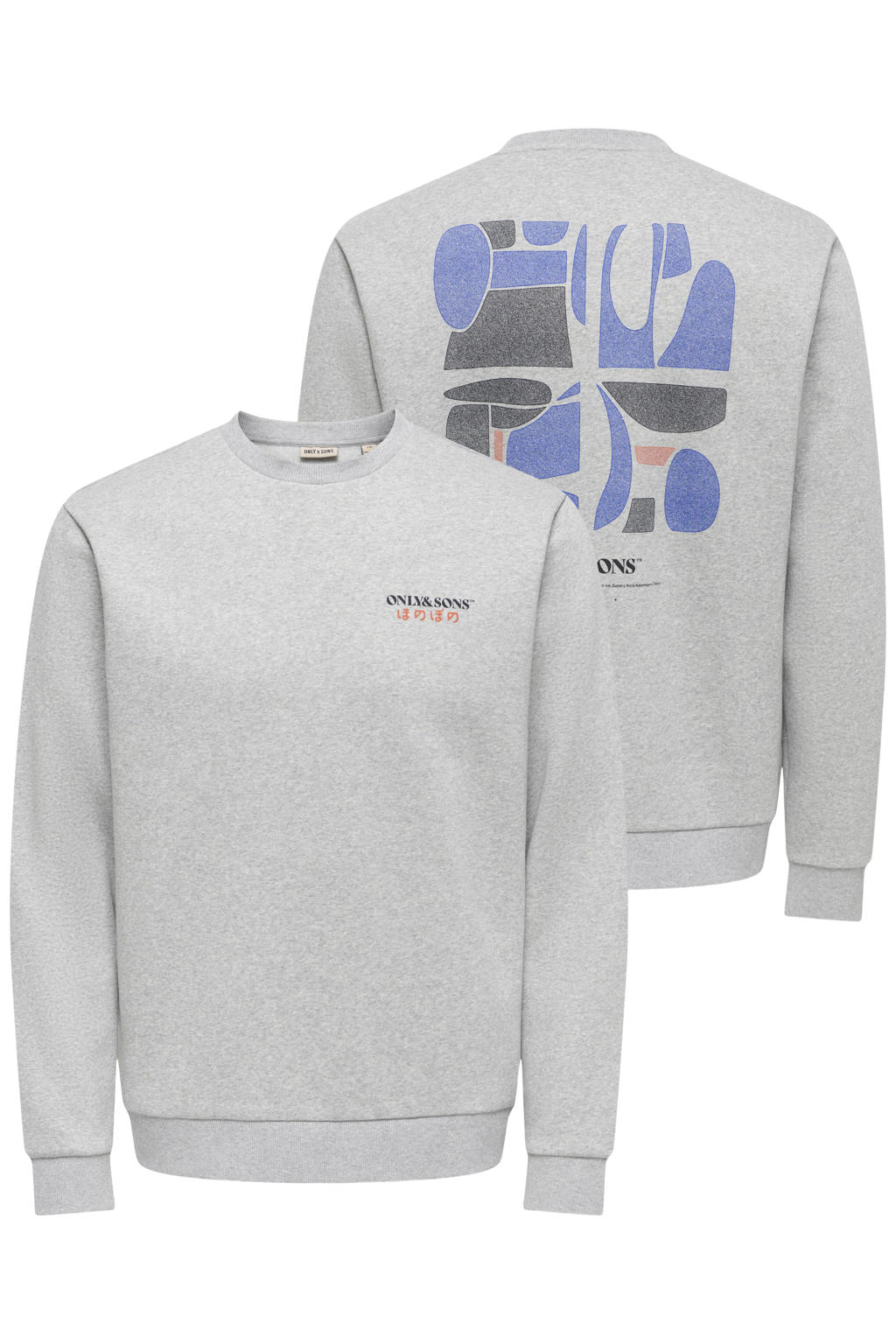 ONLY & SONS regular fit sweater met backprint - lichtgrijs