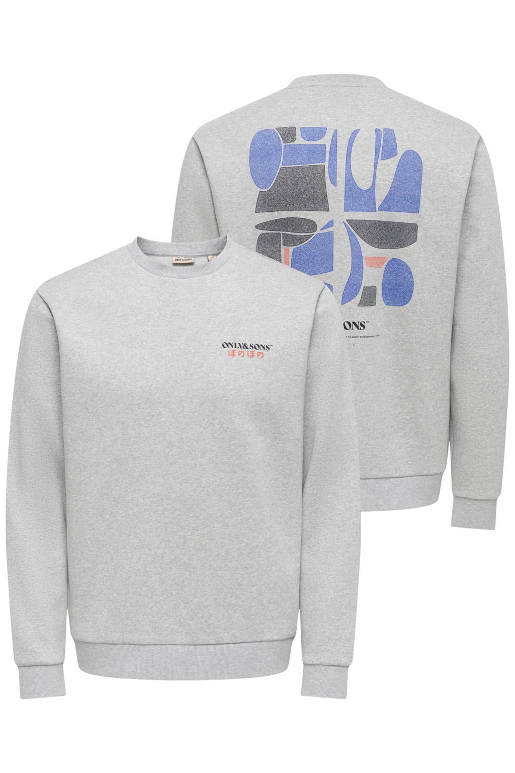 ONLY & SONS regular fit sweater met backprint - lichtgrijs