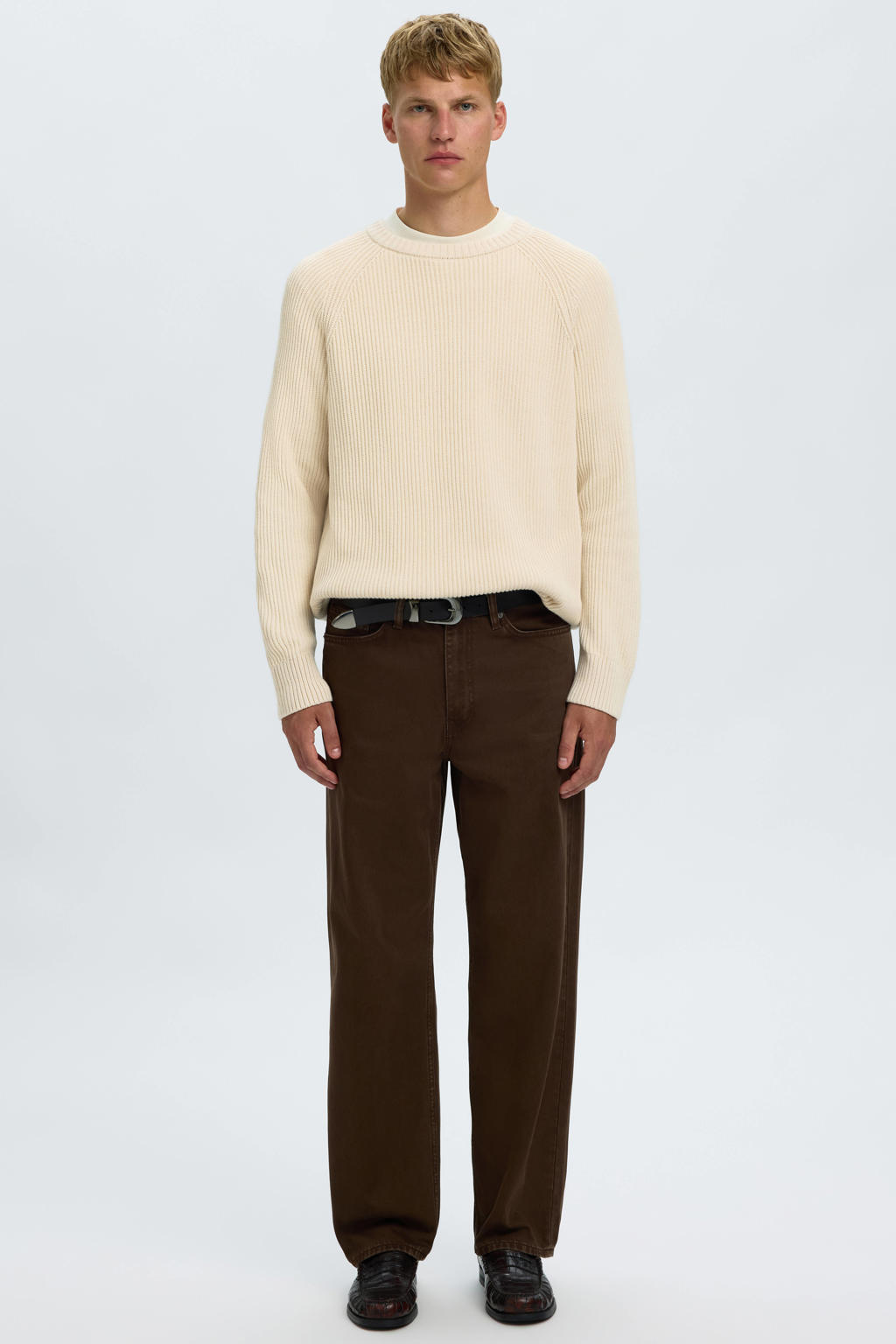 Selected katoenen relaxed fit gebreide trui - ecru