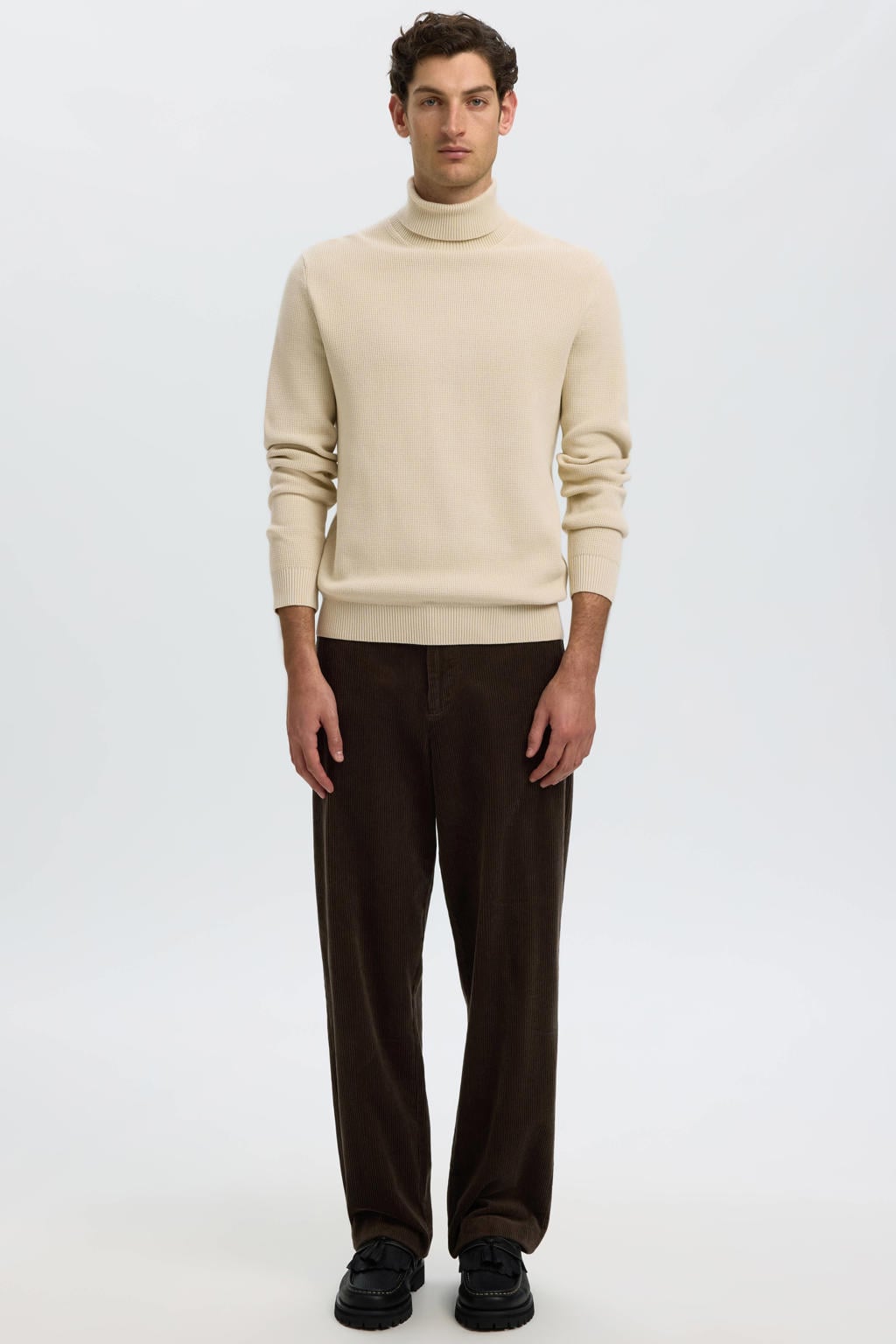 Selected katoenen regular fit gebreide coltrui - oatmeal
