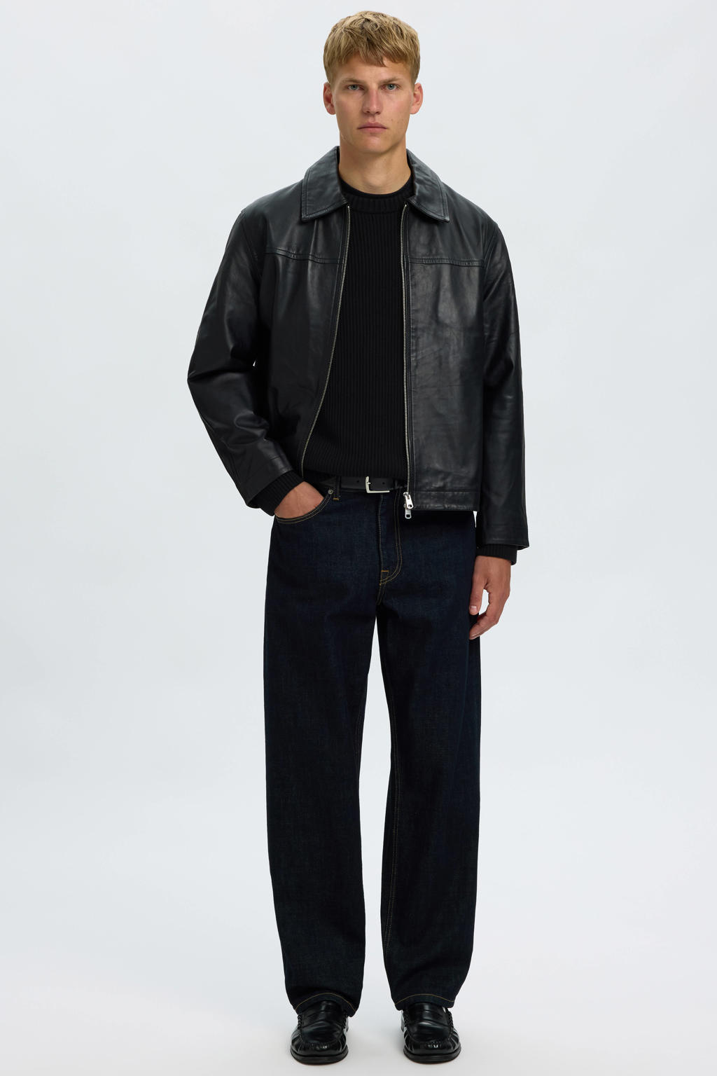 Selected katoenen relaxed fit gebreide trui - zwart