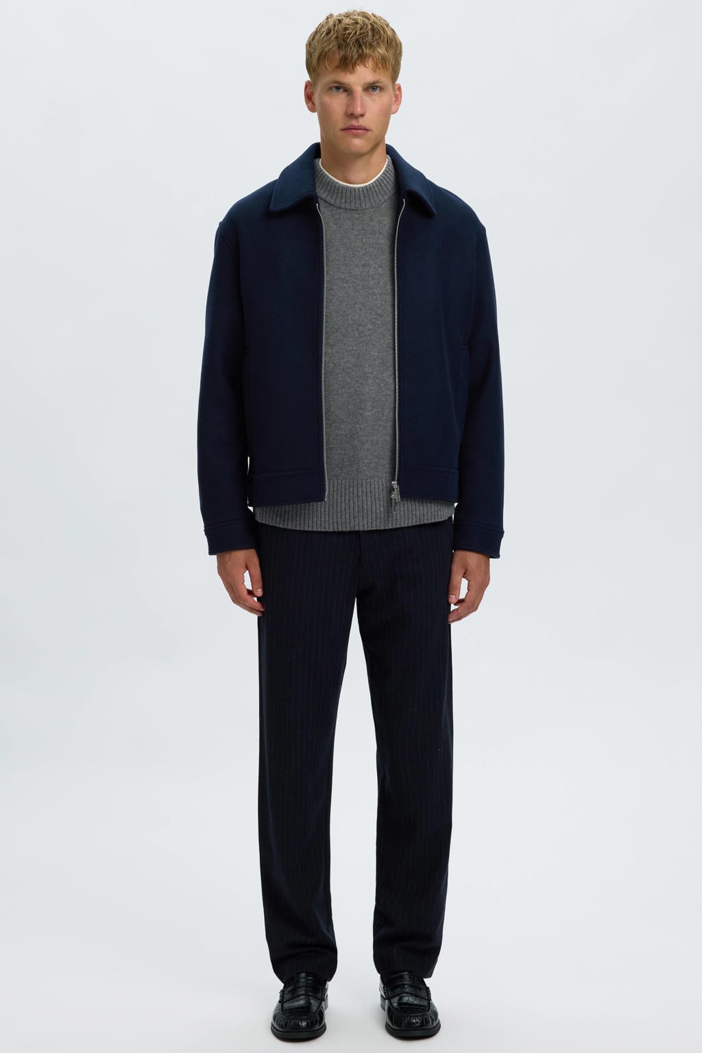 Selected jas met wol - donkerblauw