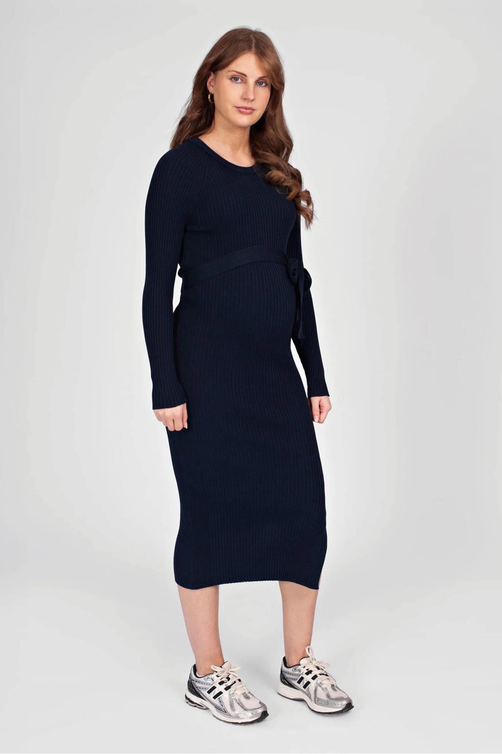 LOVE2WAIT midi zwangerschapsjurk met split - marineblauw