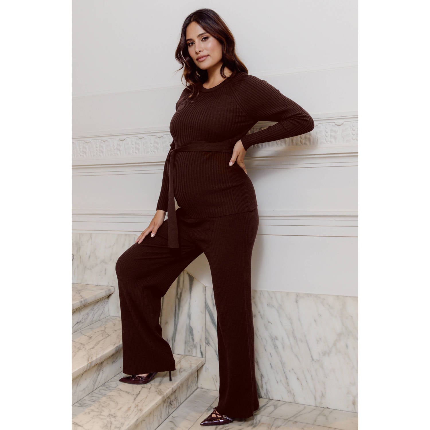 LOVE2WAIT wide leg zwangerschapsbroek donkerbruin
