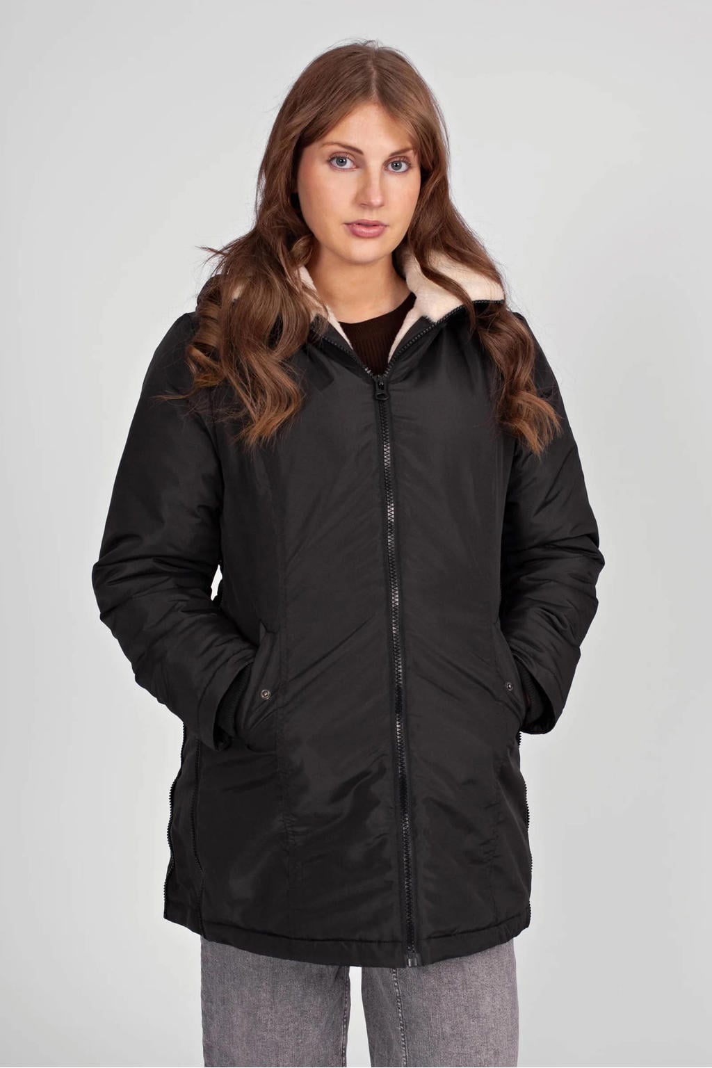 Zwarte dames LOVE2WAIT winterjas Coat Babycarrier 3 in 1 van polyester met lange mouwen