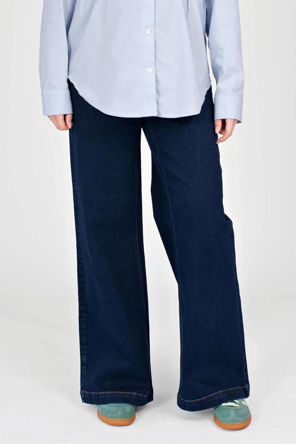 Dark blue denim dames LOVE2WAIT Jill wide leg zwangerschaps jeans met low waist, rits- en knoopsluiting en effen