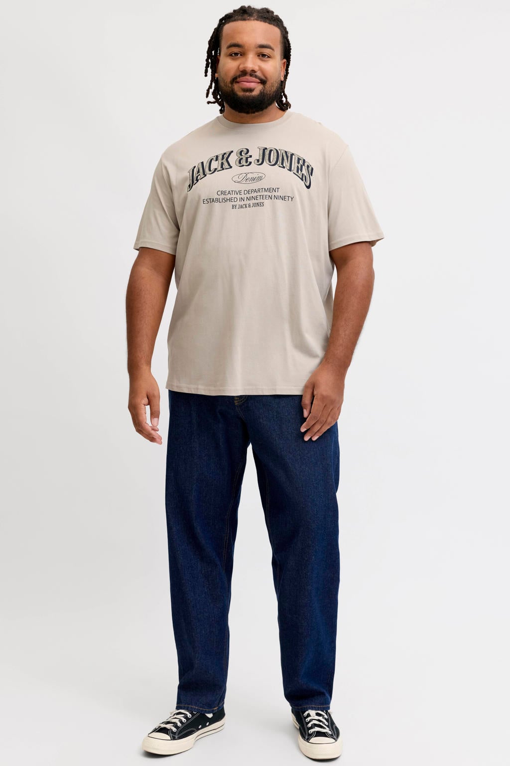 JACK & JONES PLUS SIZE relaxed fit T-shirt met print - beige