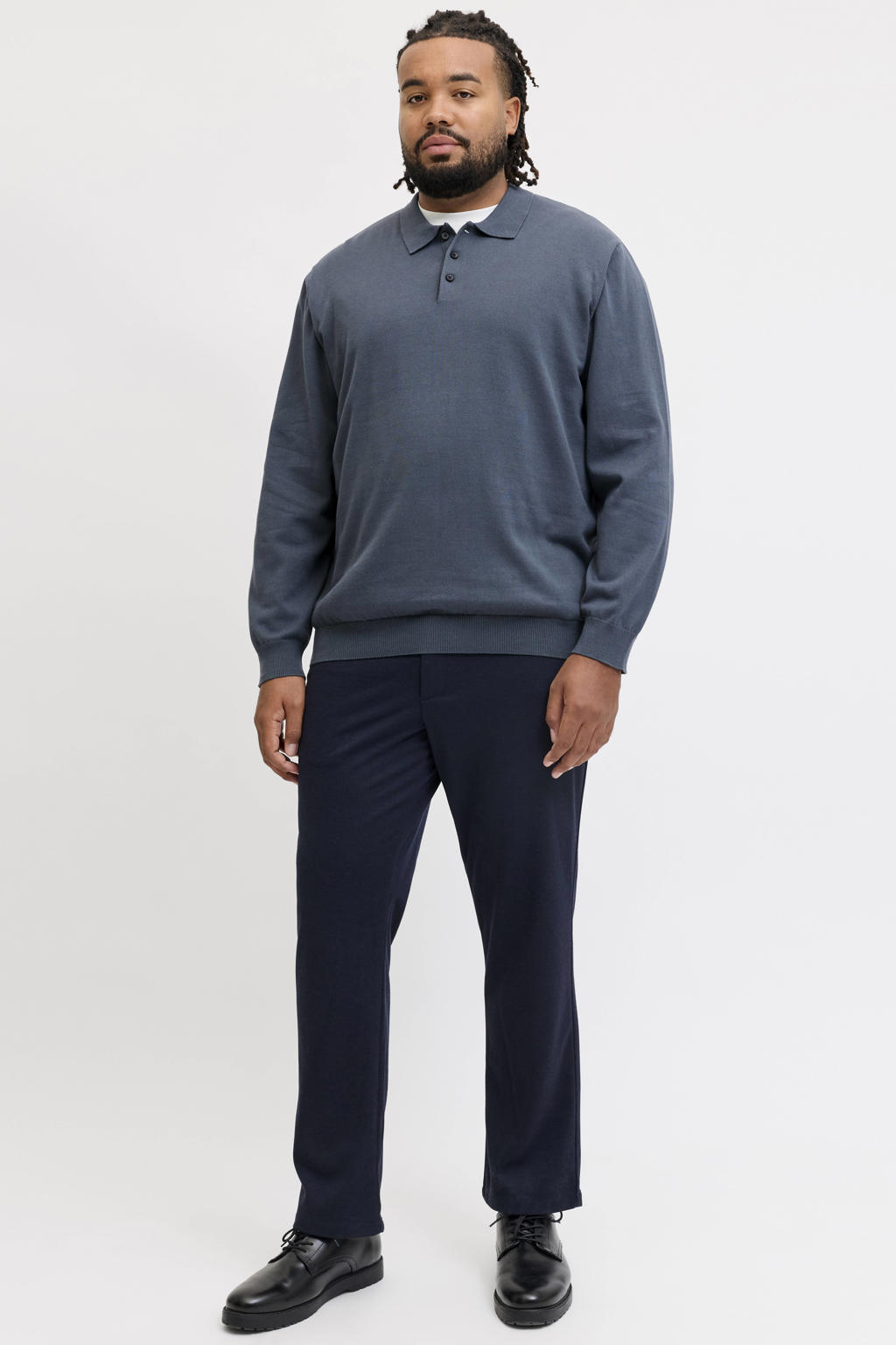 JACK & JONES PLUS SIZE katoenen regular fit gebreide trui - grijsblauw