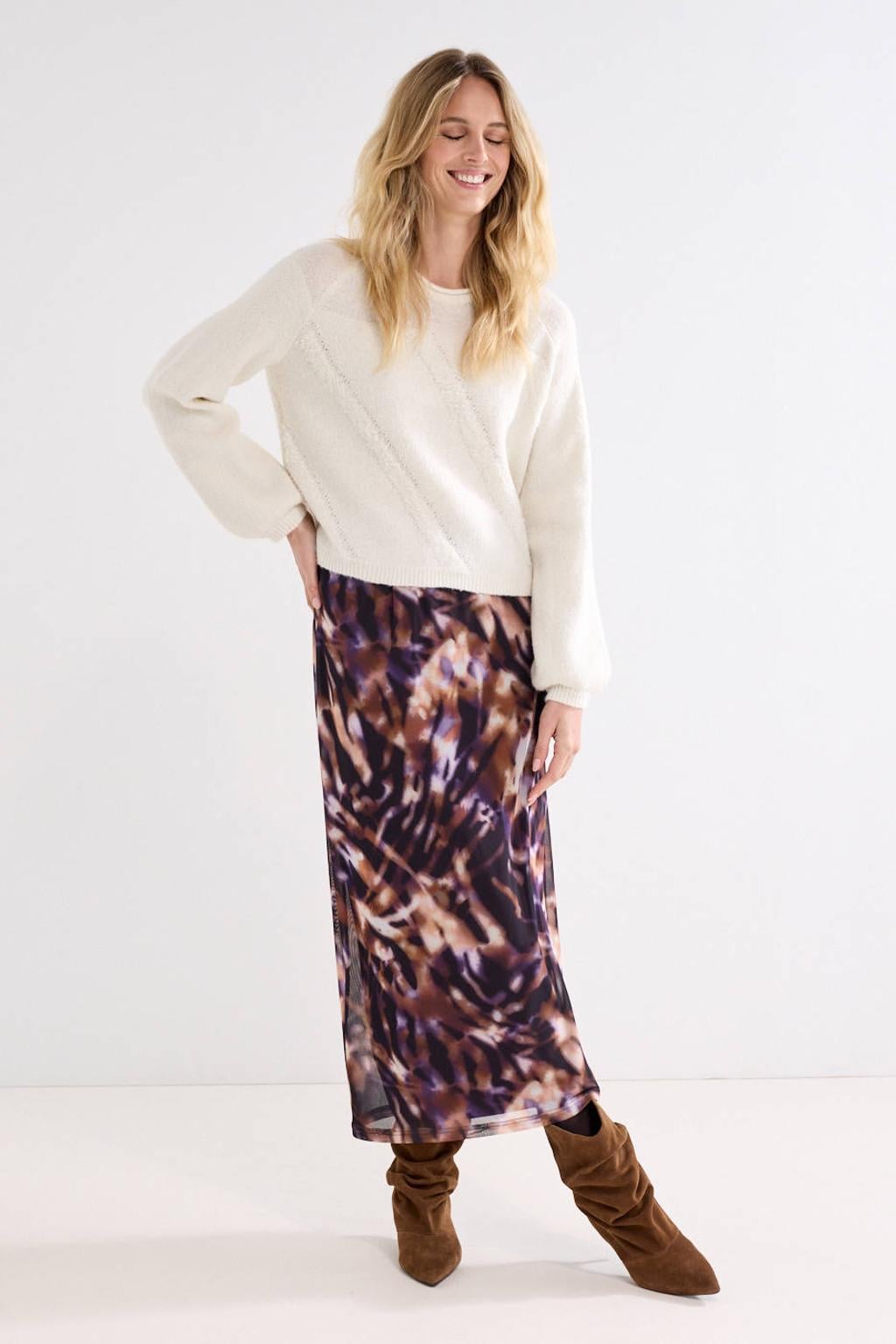 Tramontana mesh midi kokerrok met print - paars