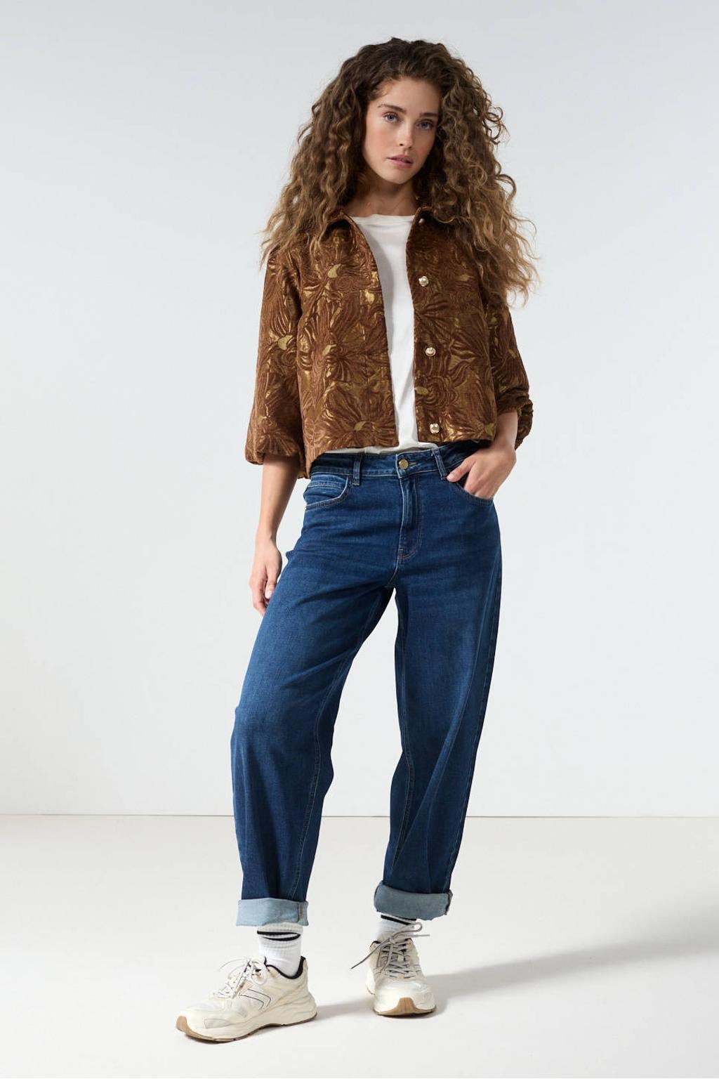 Bruine dames Tramontana gebloemde jas van polyester met driekwart mouwen