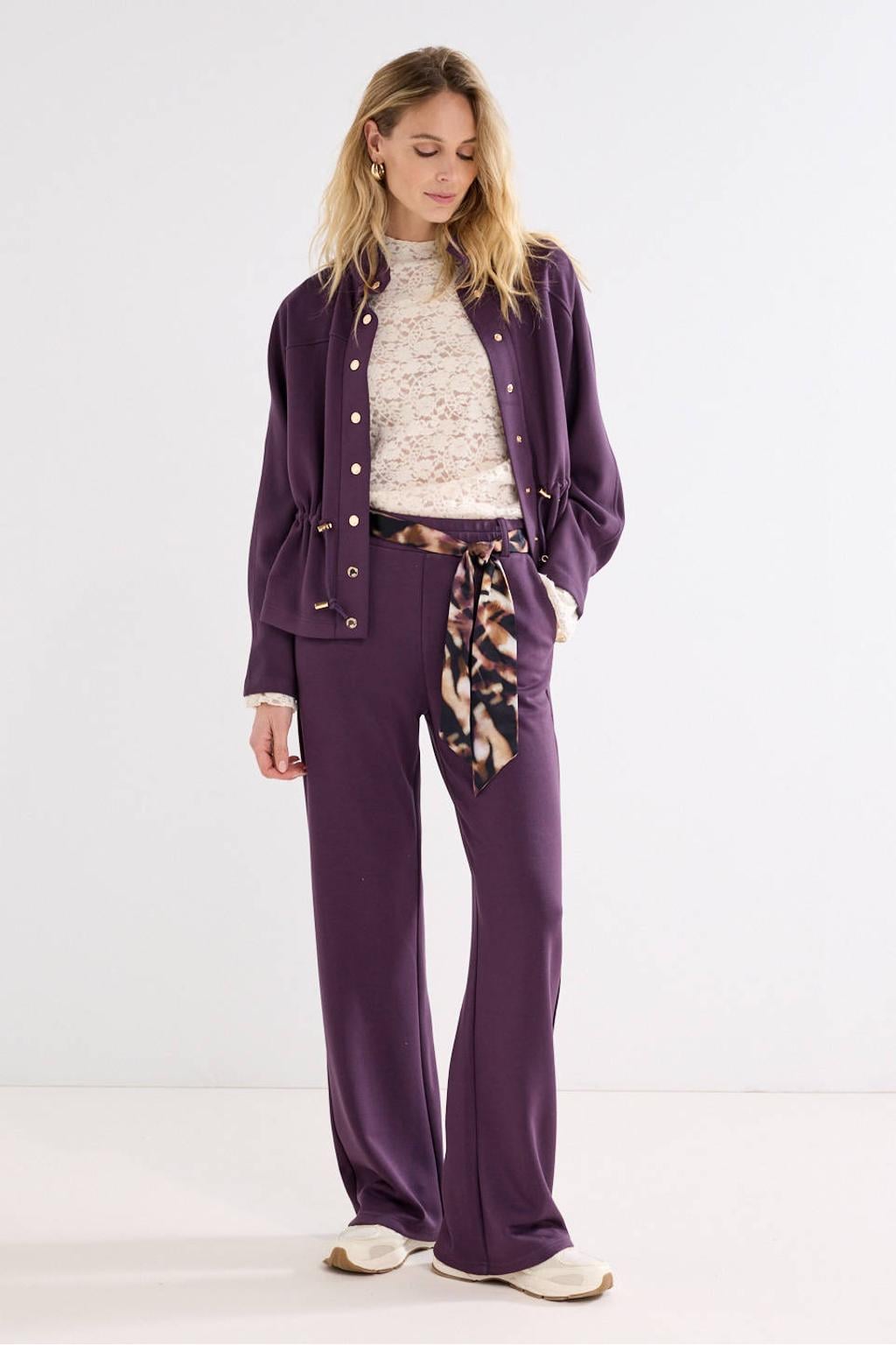 Tramontana wide leg broek met ceintuur - donkerpaars