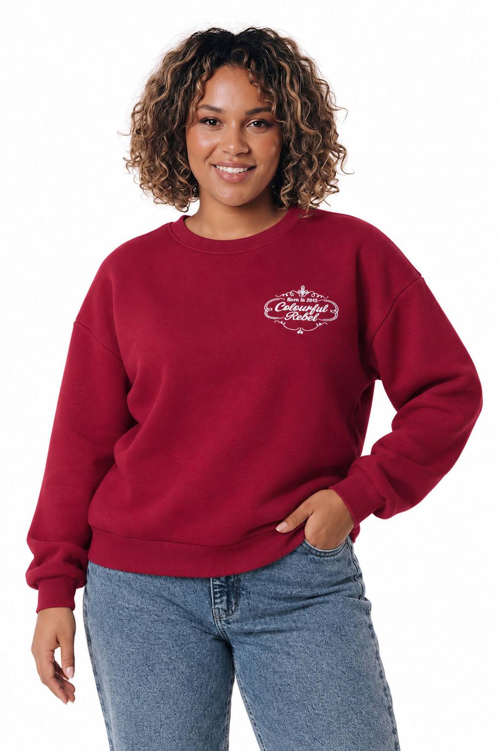 Rode dames Colourful Rebel Curve Plus Size sweater met tekst print en lange mouwen