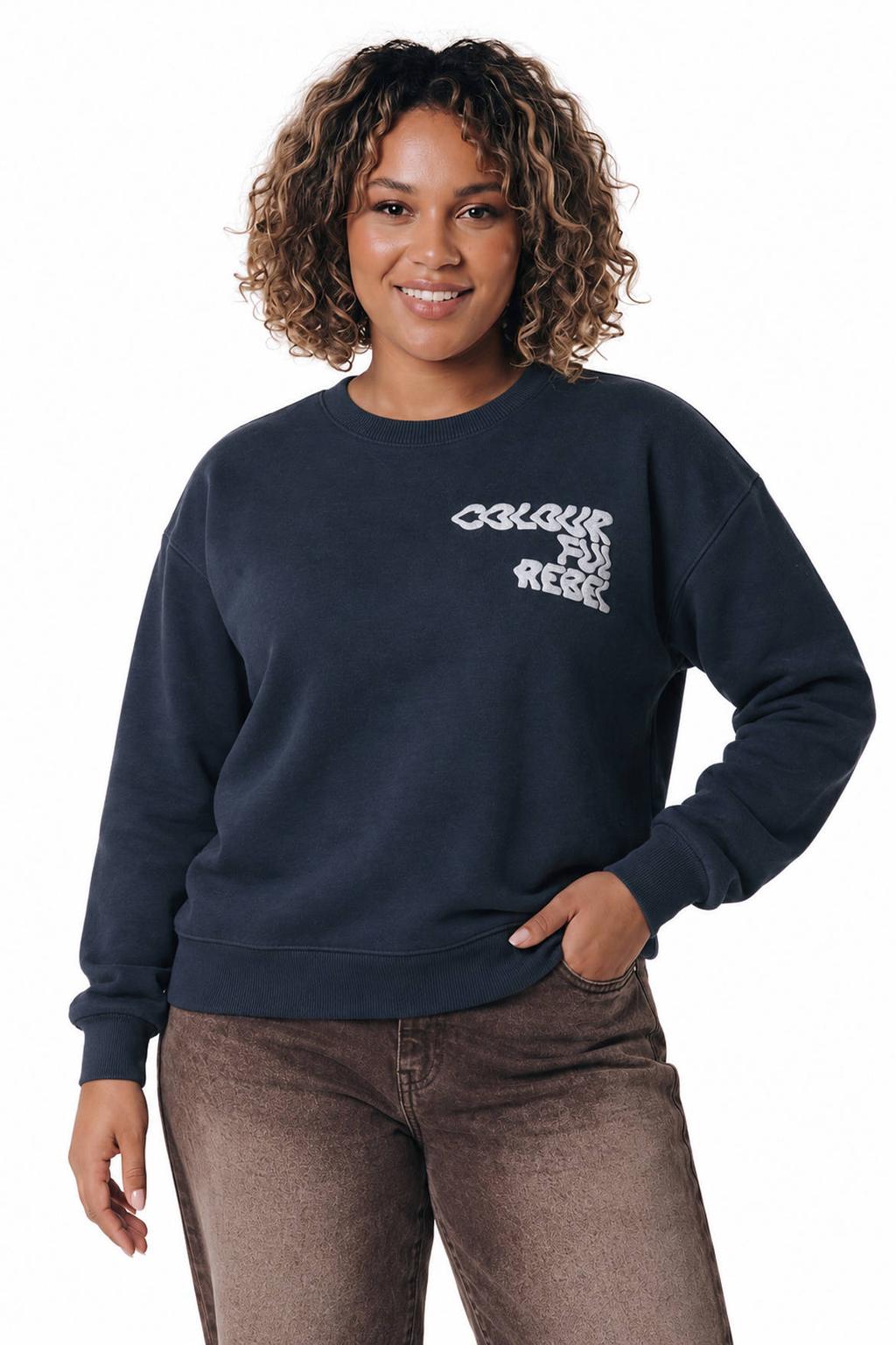 Colourful Rebel Curve Plus Size sweater - donkerblauw