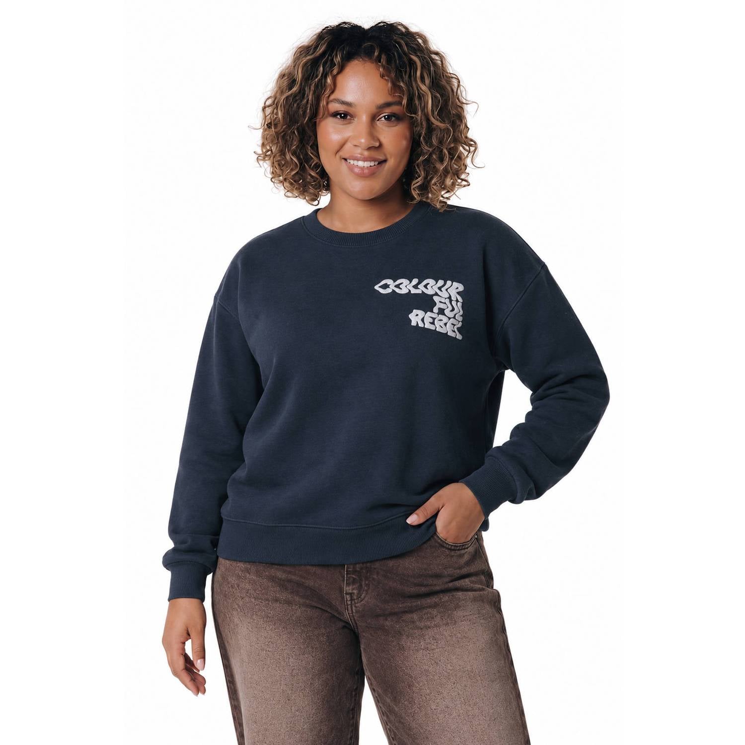Colourful Rebel Curve Plus Size sweater donkerblauw