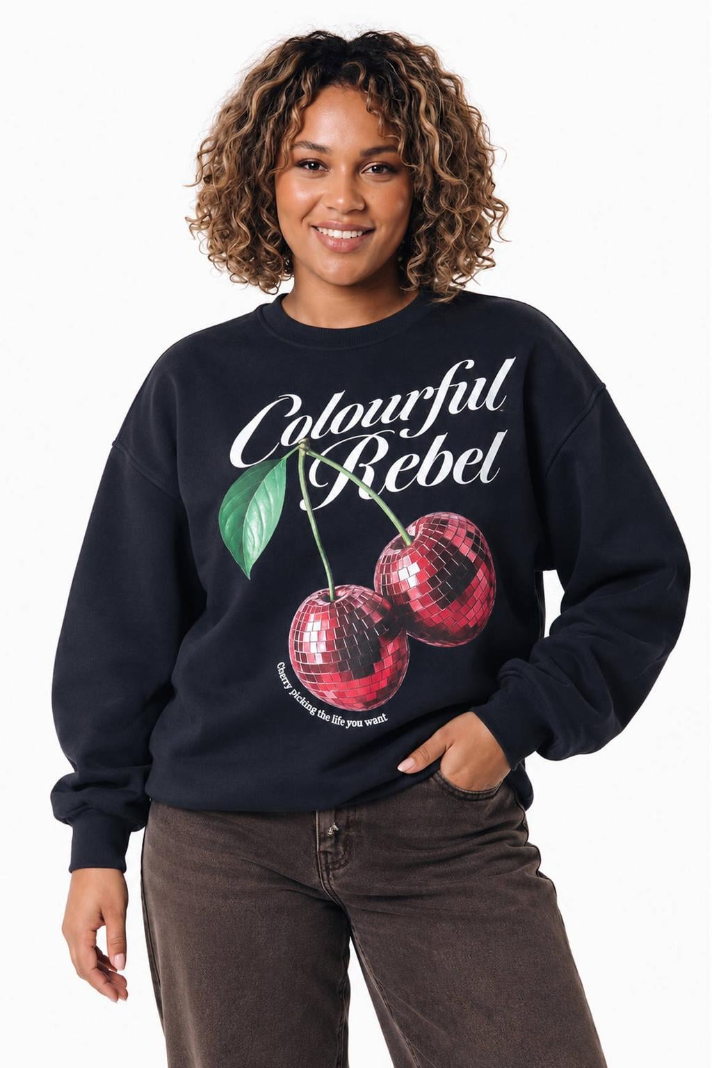 Colourful Rebel Curve katoenen sweater met print - zwart