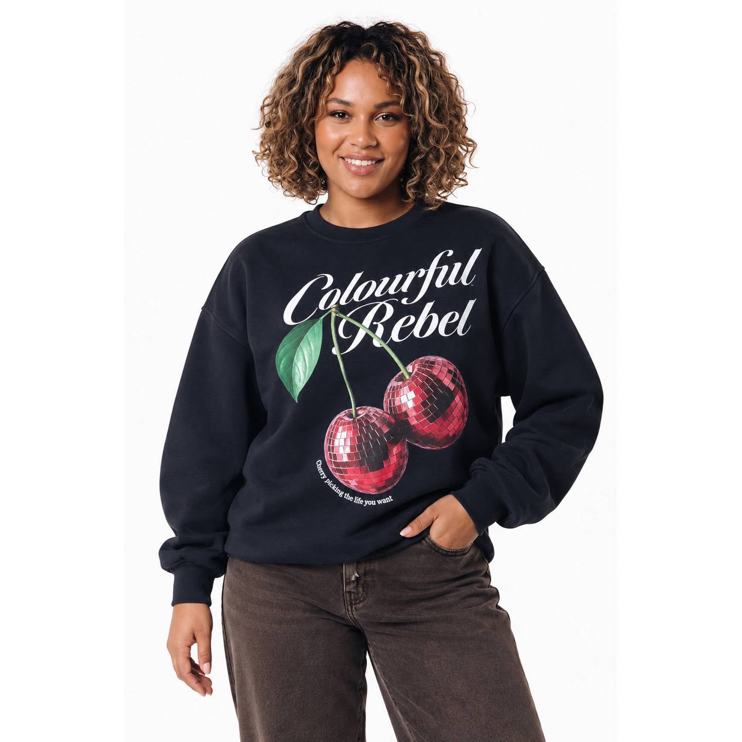 Colourful Rebel Curve katoenen sweater met print zwart