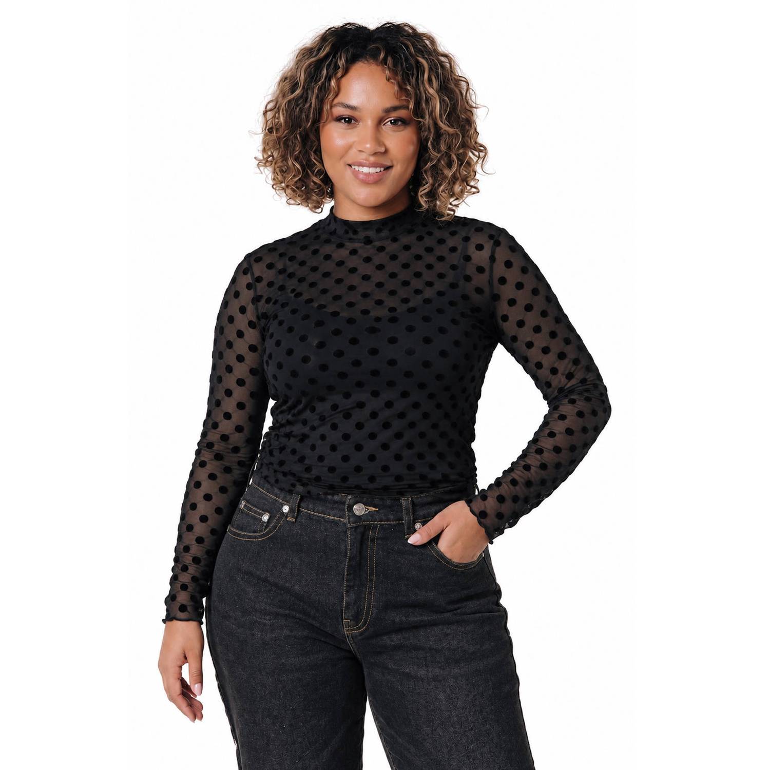 Colourful Rebel Curve top met stippen zwart