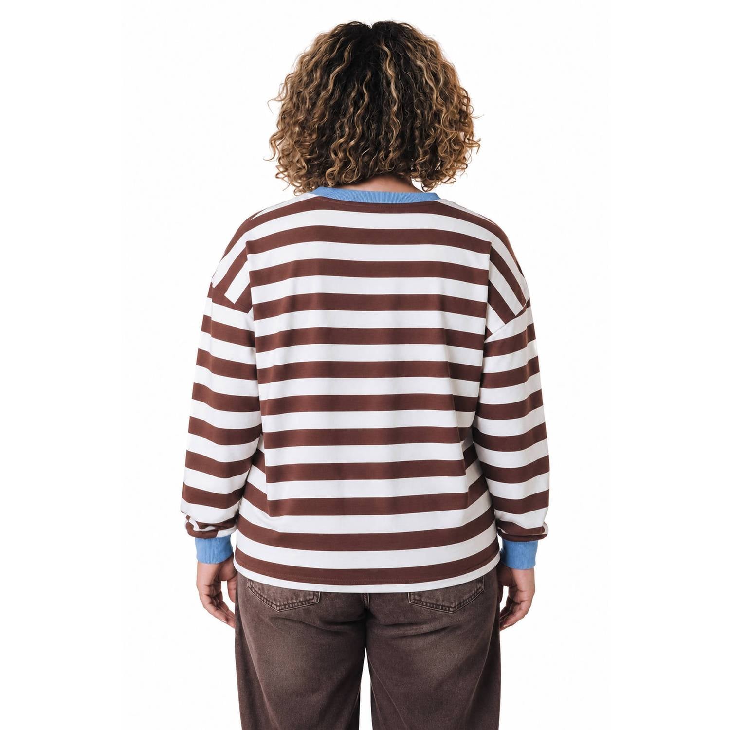 Colourful Rebel Curve Plus Size gestreepte top bruin wit blauw