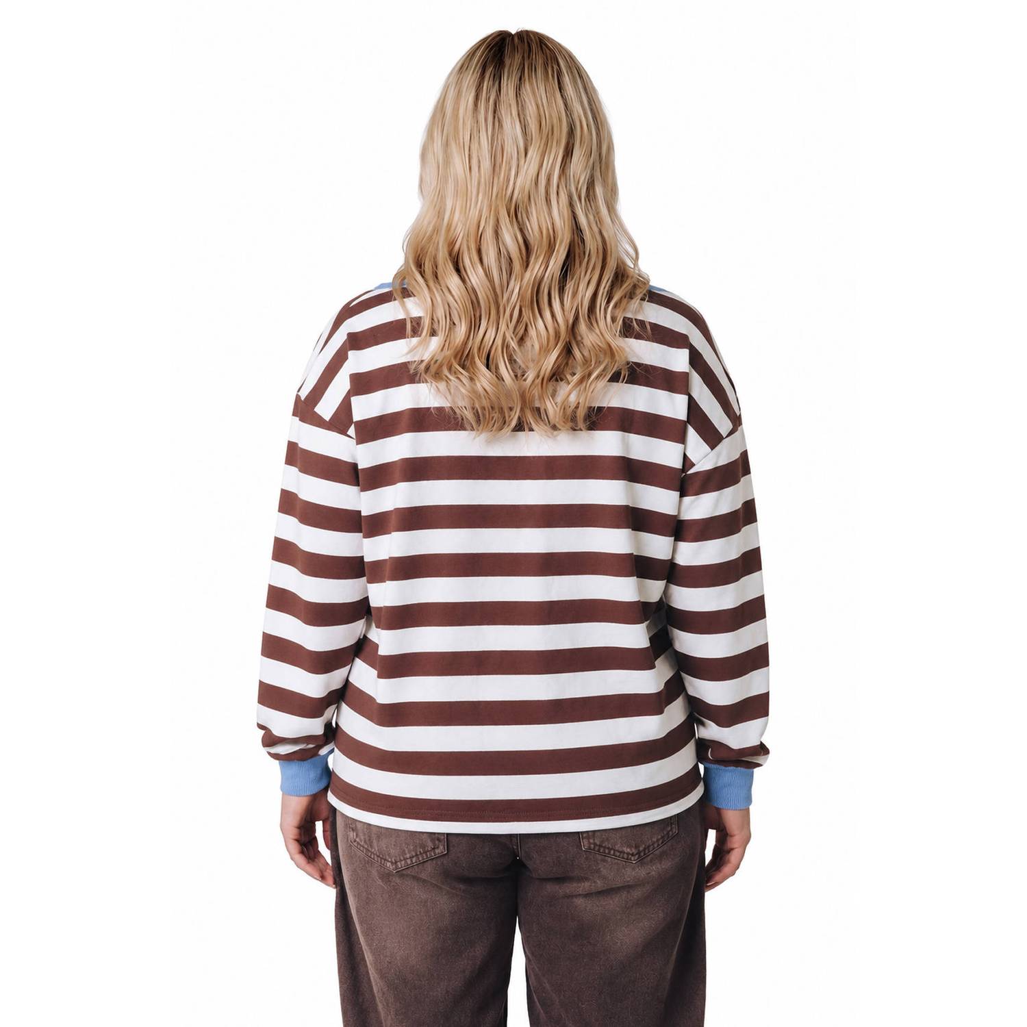 Colourful Rebel Curve Plus Size gestreepte top bruin wit blauw