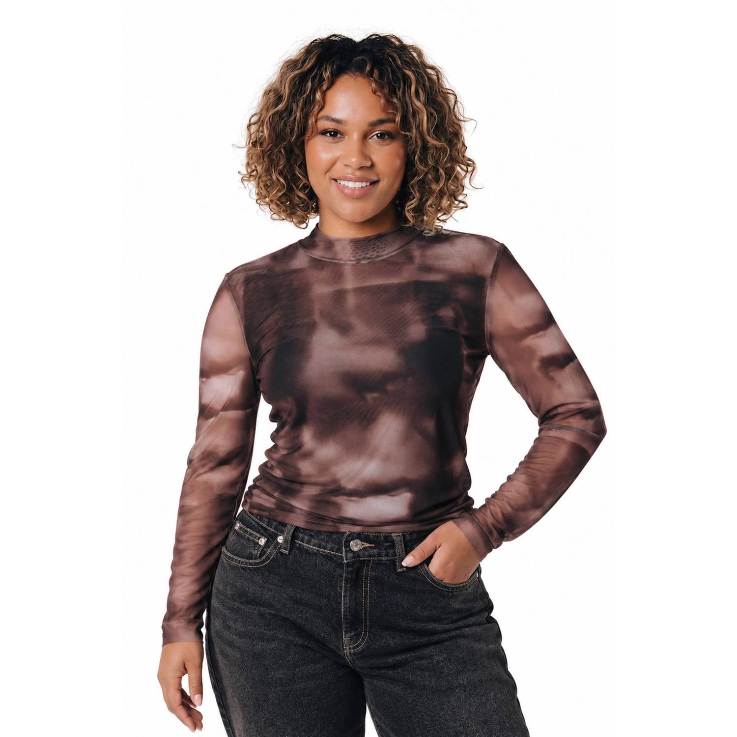 Colourful Rebel Curve top met print bruin