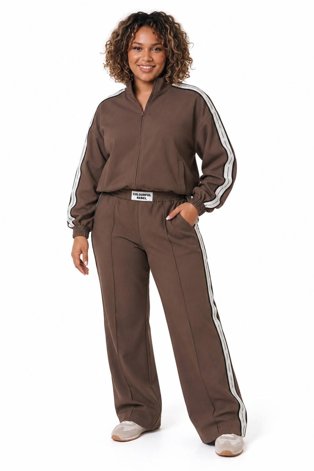 Bruine dames Colourful Rebel Curve bomberjack van polyester met effen, lange mouwen en opstaande kraag