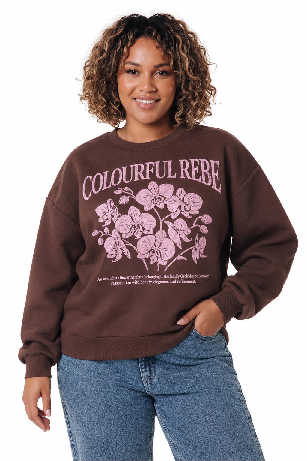Donkerblauwe dames Colourful Rebel Curve Plus Size sweater met printopdruk en lange mouwen