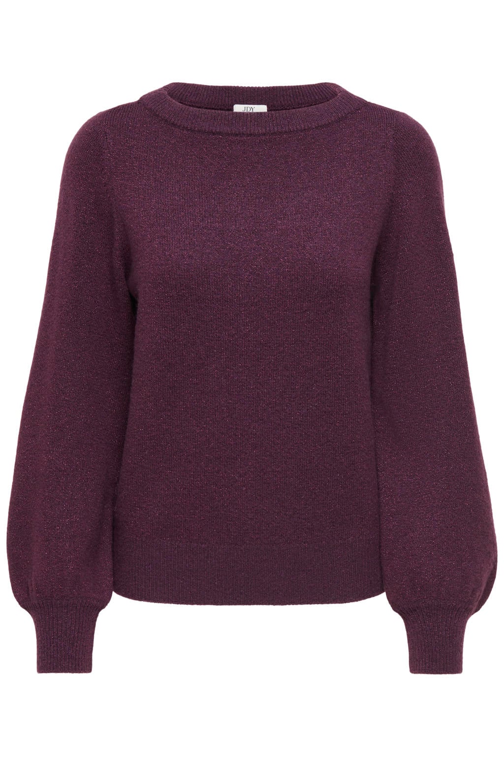 Aubergine dames JDY aansluitende gebreide trui van polyester met effen, lange mouwen, ronde hals en lurex