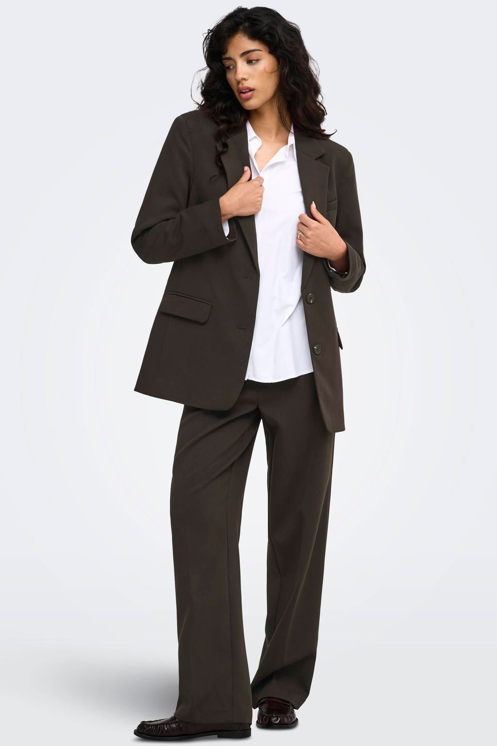 JDY wide leg casual broek - donkerbruin