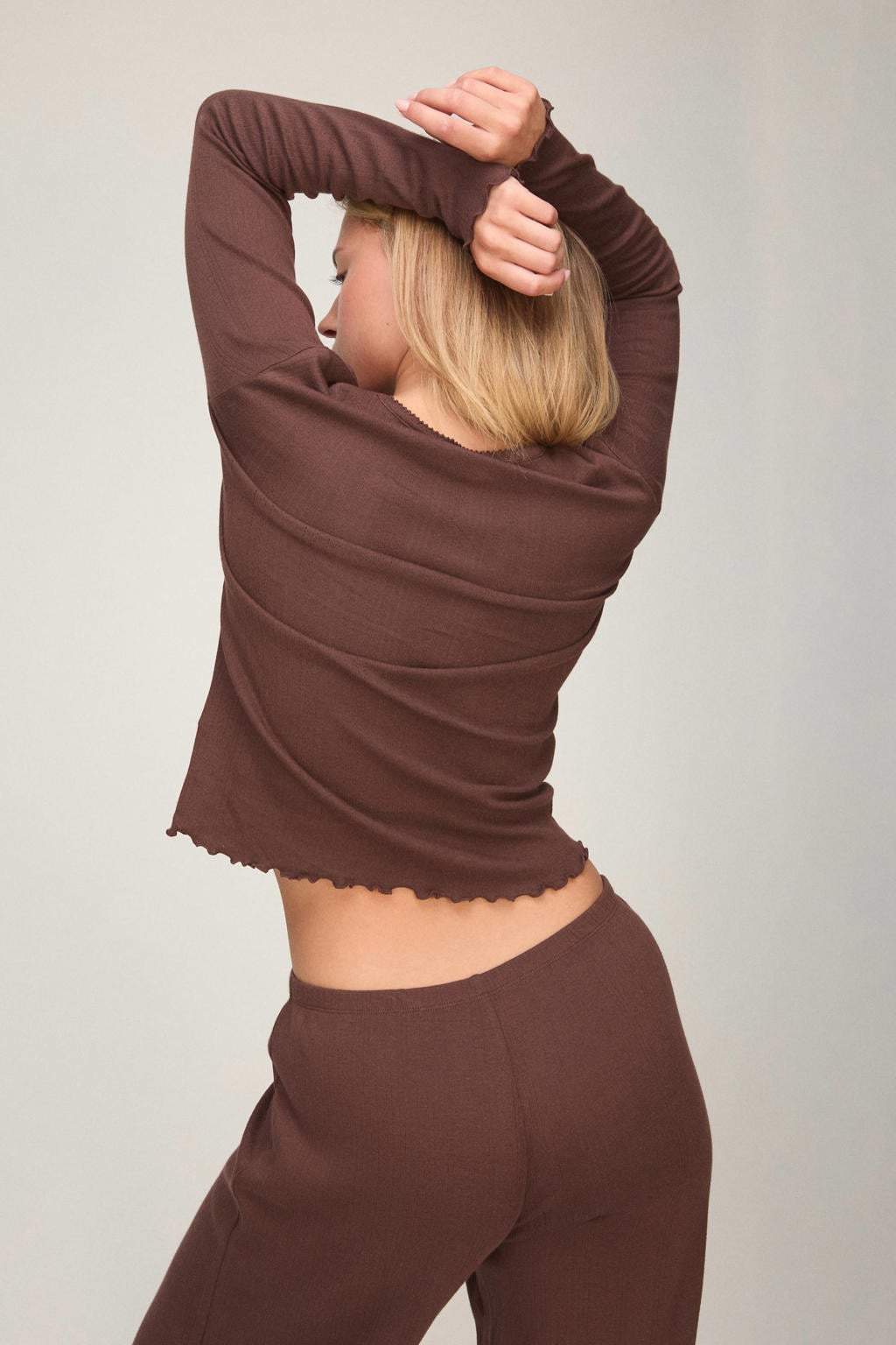 Hunkemöller Pointelle pyjamatop - bruin