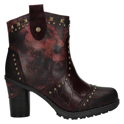 Mustang enkellaarzen met blokhak en studs bordeaux