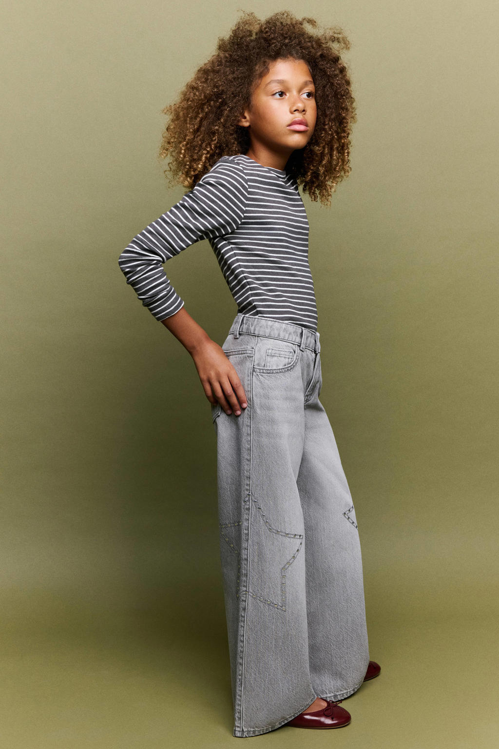 Mango Kids wide leg jeans met studs en sterren - changeant grijs
