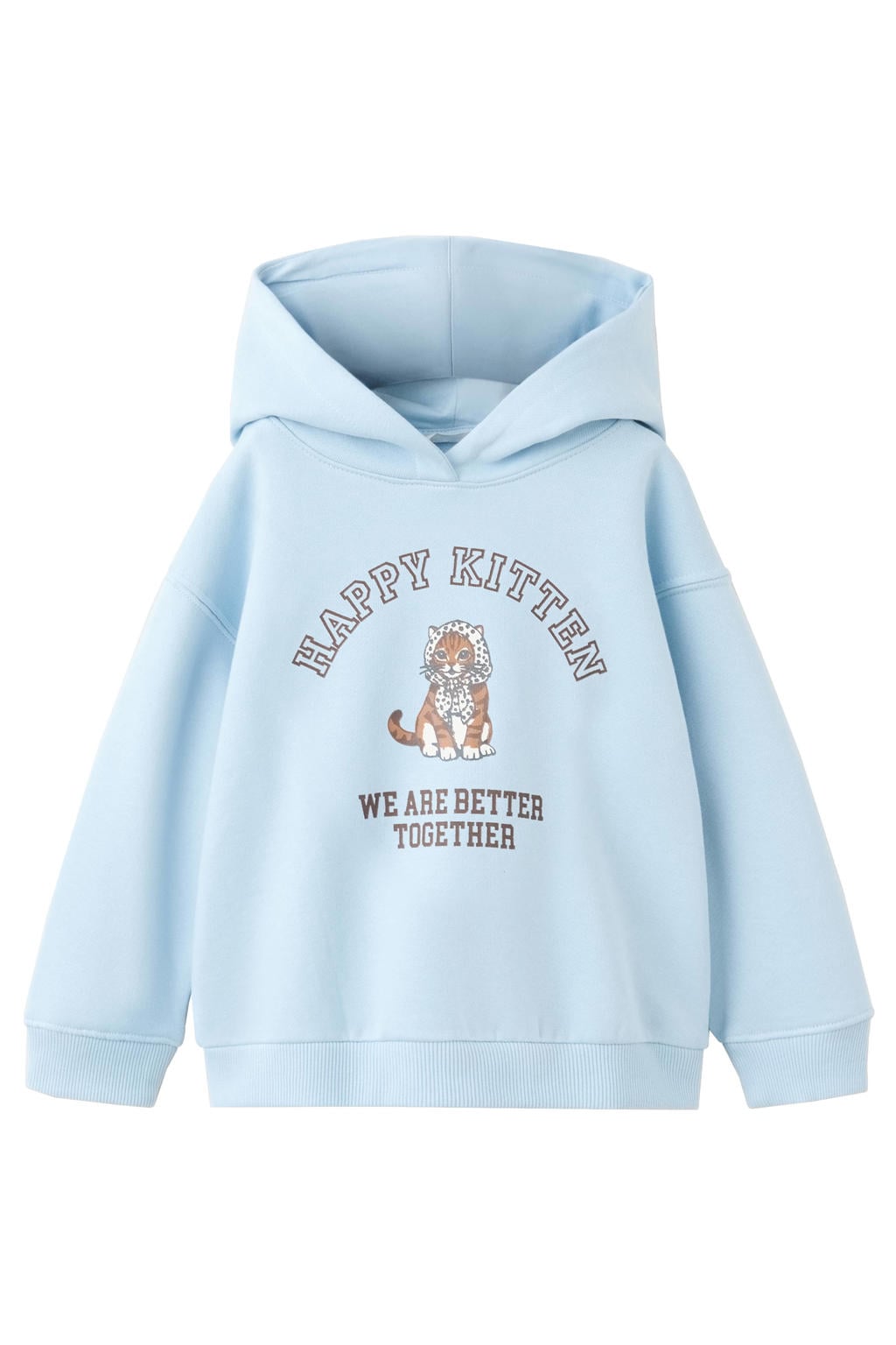 Lichtblauwe meisjes Mango Kids hoodie van sweat materiaal met printopdruk, lange mouwen en capuchon