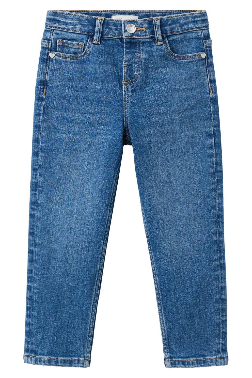 Medium blue denim meisjes Mango Kids skinny jeans medium van denim met regular waist, drukknoopsluiting en effen
