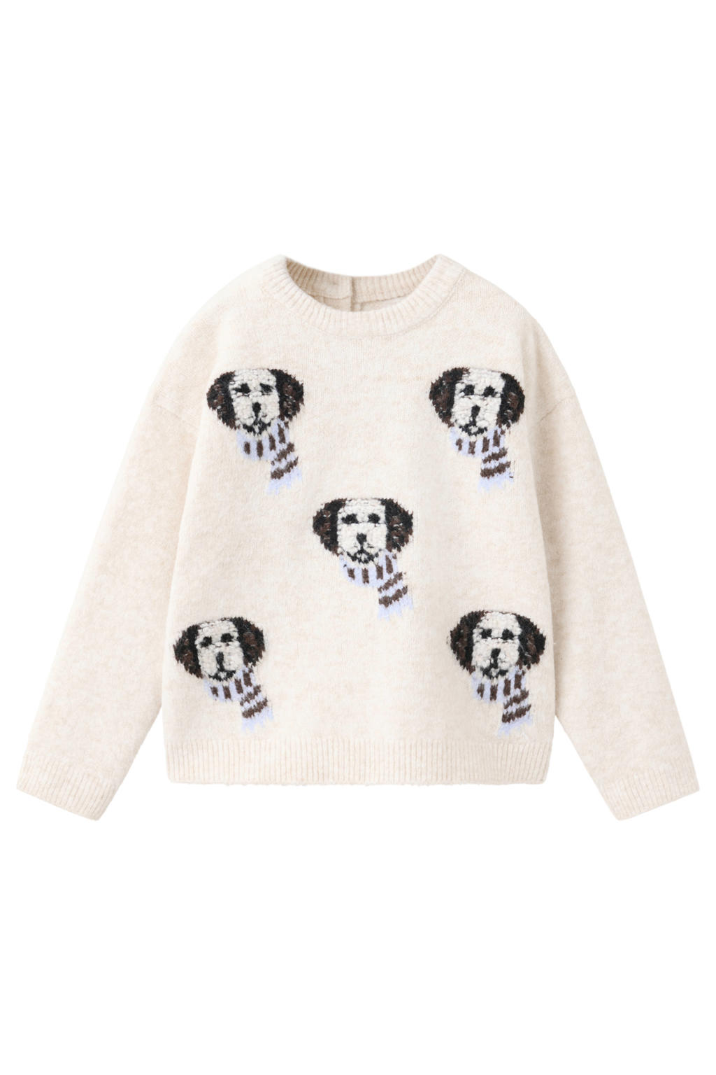 Beige jongens Mango Kids gebreide trui van polyester met printopdruk, lange mouwen, ronde hals en knoopsluiting