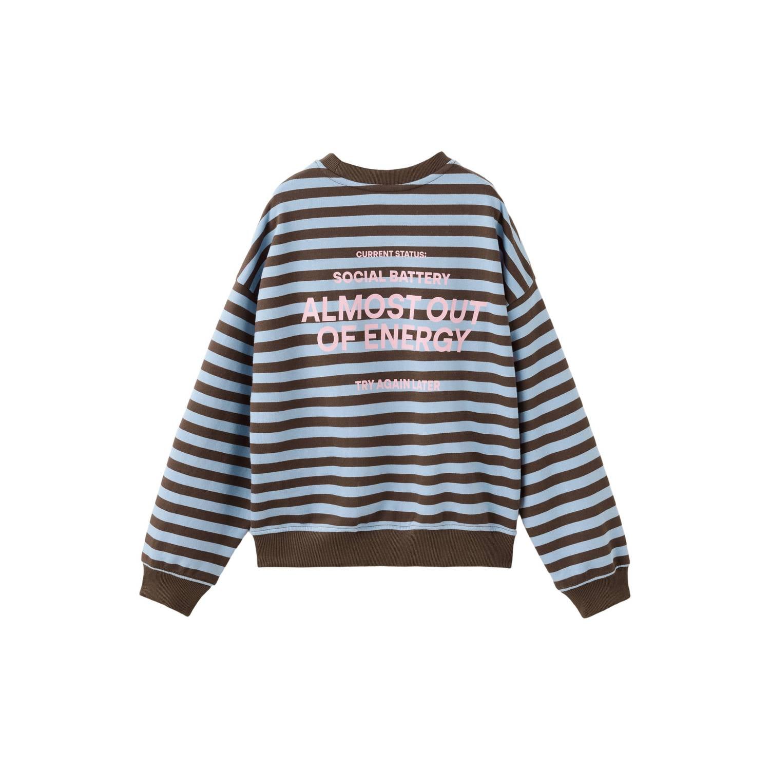 Mango Kids gestreepte sweater met tekst bruin blauw