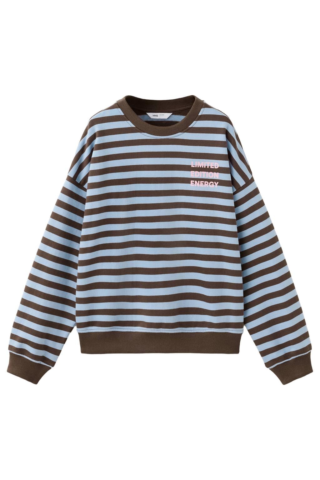 Mango Kids gestreepte sweater met tekst - bruin/blauw