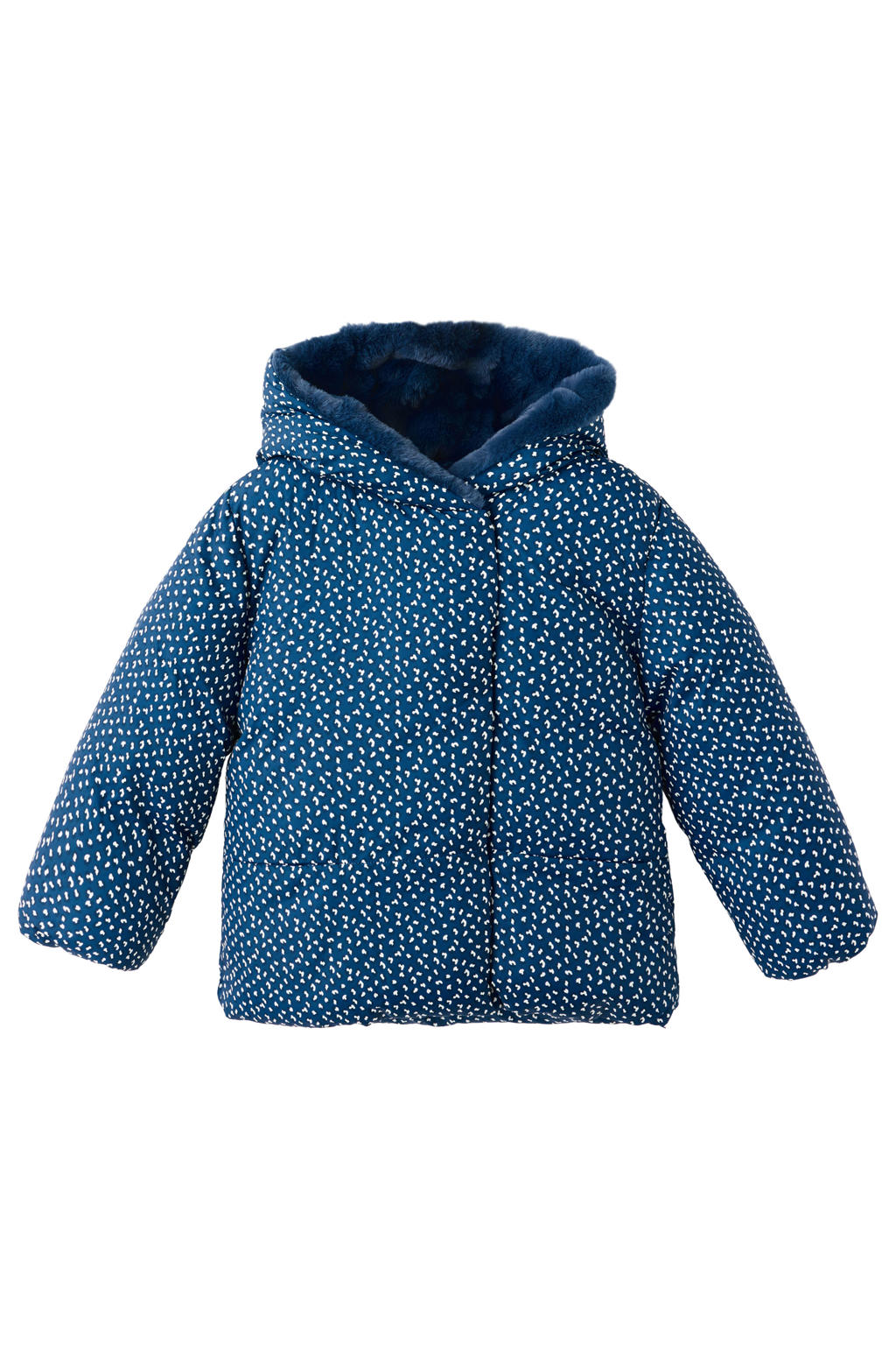 Mango Kids gewatteerde winterjas met panterprint - blauw