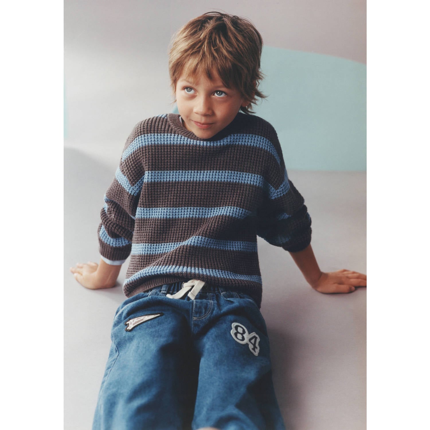 Mango Kids katoenen gestreepte trui bruin