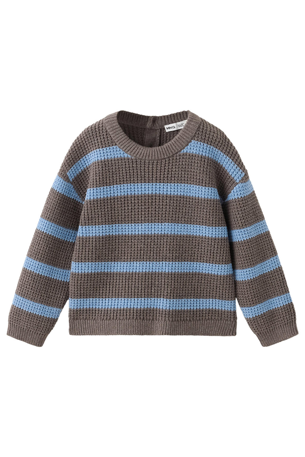 Bruin en lichtblauwe jongens Mango Kids katoenen gestreepte trui met lange mouwen, ronde hals en knoopsluiting